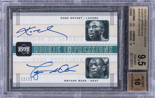 2003-04 Upper Deck Legends Rookie Impressions #KBDW Kobe Bryant/Dwyane Wade Rookie Card - Only Kobe/Wade Dual Signed Card (#12/25) - BGS GEM MINT 9.5/BGS 10
